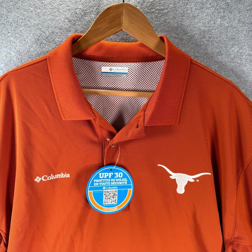 Columbia PFG Texas Longhorns Perfect Cast Polo Shirt Men Large Orange Mesh Lined - Picture 2 of 12